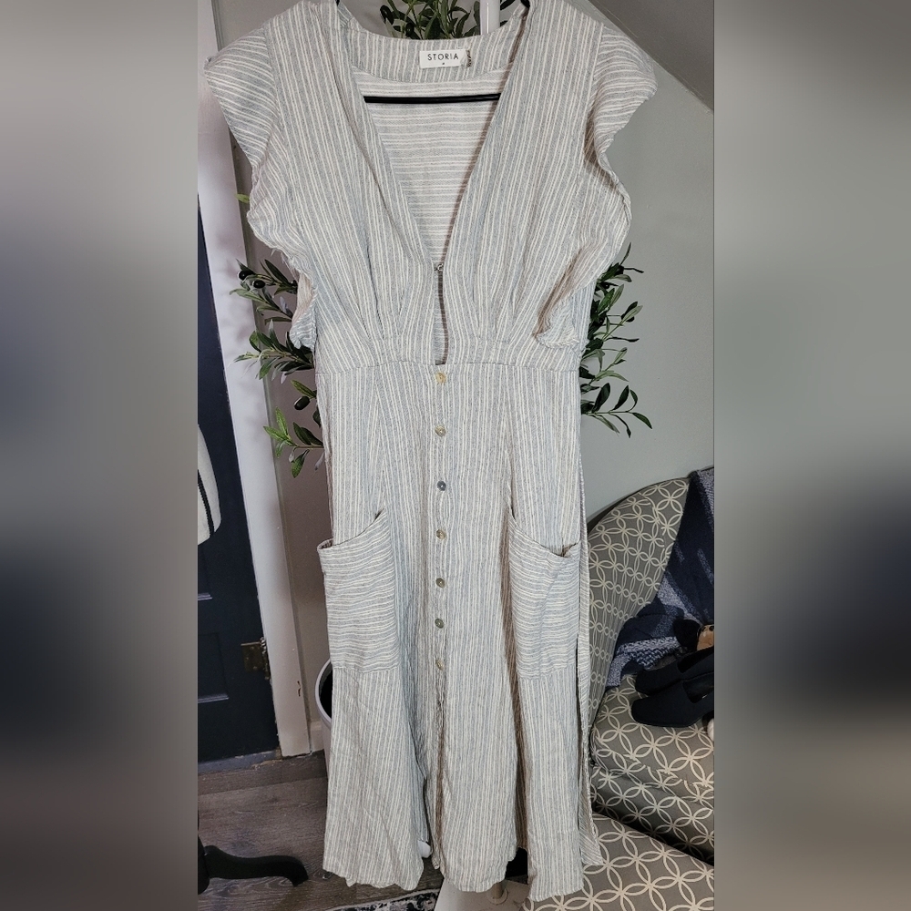 STORIA Sleeveless Ruffle Button Down Midi Dress Size Small
